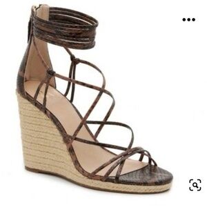 Jennifer Lopez Brown Strappy Espadrille Wedge Sandals